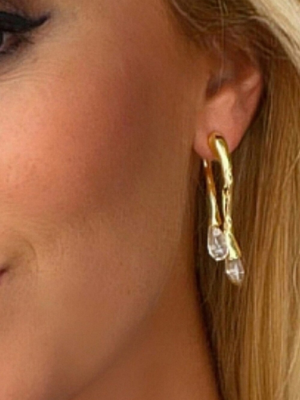 Clear Resin & Molten Gold Teardrop Dangle Front Back Earrings; 2.3" Long; NWOT - Picture 2 of 7